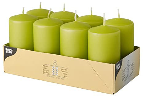 8 Stumpenkerzen Ø 50 mm · 100 mm kiwigrün