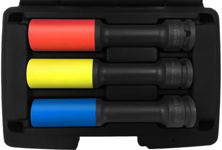 SW-Stahl 07880L Radmuttereinsätze 1/2 Zoll - 3-tlg Radmutter Set - 17-21 mm | Felgenschonende Radnüsse für Alufelgen, Schlagschrauber Einsatz, extra lange Radnuss für Tiefbettfelgen, Chrom-Molybdän
