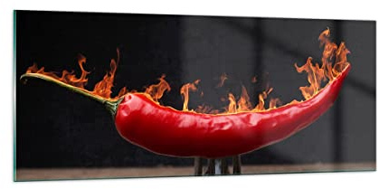 ARTTOR Glasbild 100x40cm Wandbild Glasdruck Küche - 3193 | Chili Pfeffer Bio Panorama Groß Modern Dekoration Wohnzimmer Schlafzimmer Küche Wanddeko Kunstdruck Art Wall Decor ARTTOR