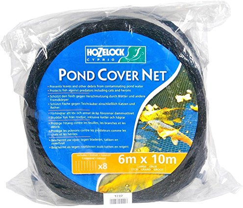HOZELOCK - Pond Protection Net 6 x 10 m : Ideal for Protecting the Pond from Leaves, Large Debris and Predators, Supplied with 4 Stakes [1737 0000]