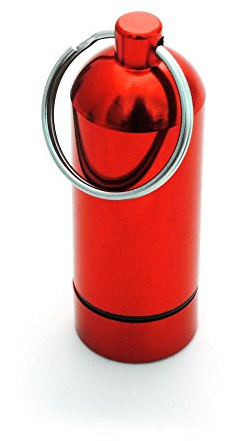 Ganzoo Pillen-Dose Schlüsselanhänger 2er Set, mini Aufbewahrungskapsel aus eloxiertem Aluminium, wasserdicht mit Gummidichtung am Schraubverschluss, Farbe rot, 55 mm Höhe, Ø 20 mm außen Ø 17 mm innen