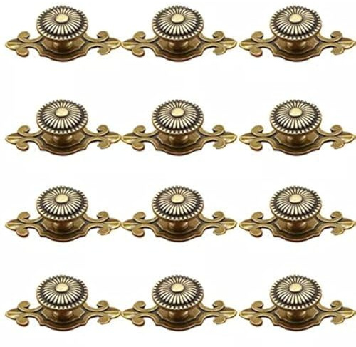 CSKB Schubladenknöpfe aus Metall, Antik-Vintage-Stil, goldfarben, mit Rückplatten, Pilzform, 12 Stück
