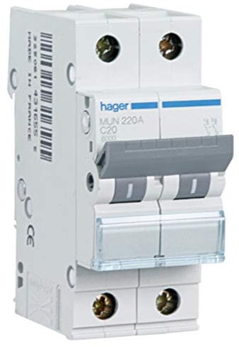 Hager MUN216A Interruptor Automático Magnetotérmico Serie MU, 2P, 16A, curva C, 6KA