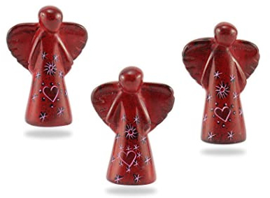Budawi® Speckstein Engel Figur | Handgefertigte Engelsfigur Statue | Speckstein aus Afrika | Handbemalte Unikat Deko