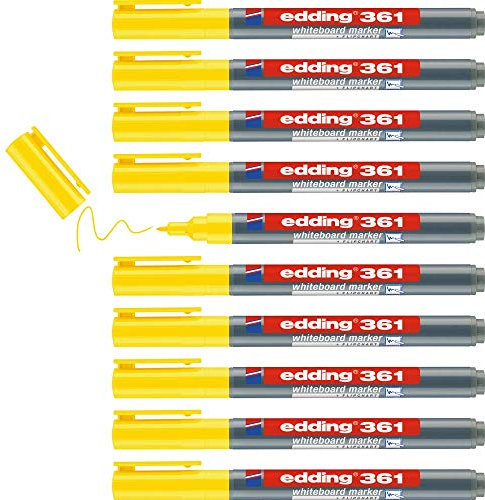 edding 361 Whiteboardmarker - gelb - 10 Whiteboard Stifte - Rundspitze 1 mm - Boardmarker abwischbar - für Whiteboard, Flipchart, Magnettafel, Pinnwand, Memoboard - Sketchnotes