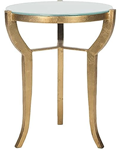 SAFAVIEH Glam Accent Table with Iron Legs, in Gold and White, 42 X 42 X 52.07