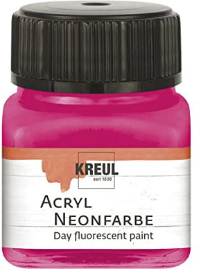 KREUL 77263 - Pintura acrílica neón, bote de 20 ml en rosa neón, pintura acrílica fluorescente al agua, cremosa semiopaca de intensa luminosidad sobre fondo blanco