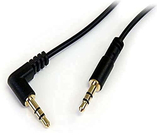 StarTech.com 3 ft. (0.9 m) 3.5mm Audio Cable - 3.5mm Slim Audio Cable - Right Angle - Male/Male - Aux Cable (MU3MMSRA),Black