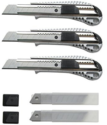 3 Alu Cuttermesser 18mm + 20 Ersatzklingen Druckguss Teppichmesser Profi Cutter Messer