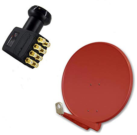 Premium X DELUXE80 Aluminium 80cm Antenne Digital SAT Schüssel Spiegel in Ziegelrot für HDTV HD+ 4K mit LNB Octo 0,1dB zum Direktanschluss von 8 Teilnehmern inkl. 16x F-Stecker
