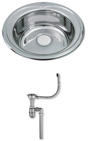 Dihl 1093 Kitchen Sink, Single Bowl 1.0, Round, 304 Stainless Steel, Silver, Inset, 49 x 49 cm, Includes Full Waste Kit and fixings