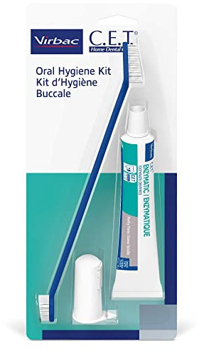 Virbac C.E.T. Mundhygiene-Set für Katzen und Hunde, 3-teiliges Set mit doppelseitiger Zahnbürste, Fingerbürste und Geflügelgeschmack, 75 ml Tube Zahnpasta, entfernt Plaque und Zahnstein