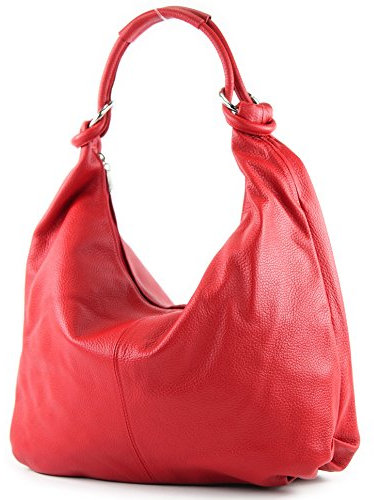 modamoda de 337 Damen Leder Schultertasche Shopper Large handmade in Italy, Farbe:Rot