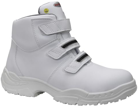 ELTEN WHITE Strap Mid ESD S3S | Sicherheitsschuhe für Damen & Herren, Stahlkappe, leicht, atmungsaktiv, Gr. 42