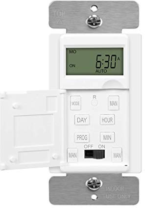 Enerlites HET01-C Programmable Timer Switch for Lights, Fans, Motors, Timer in Wall, 7-Day 18 ON/Off Digital Programs, Neutral Wire Required - White