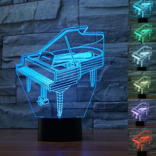 3D Illusion Tischlampe,KINGCOO 7 Farben 3D Effekt Touch Nachtlicht Schreibtischlampe Dekoratives Licht für Kinder Weihnachts (Klavier)