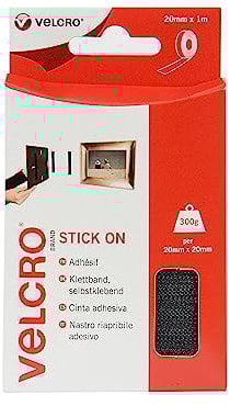 Velcro Marque, Ruban Adhésif Auto-Agrippant À Crochets Et Boucles, Qui Se Coupe À La Longueur Désirée & Parfait Pour La Décoration De Pièce, Maison, Bureau, Dans Le Garage, Noir 20 Mm X 1 M
