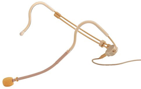 JTS CM-214F Elektret-Kopfbügelmikrofon, verstellbares Bühnen-Mikrofon mit zwei Ohr-Haken, unauffälliges Headset inklusive Tasche und Windschutz, in Beige