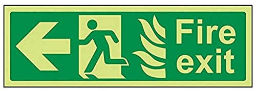 V Safety Glow In The Dark NHS Fire Exit Arrow Left Sign - 300mm x 100mm - Rigid Plastic