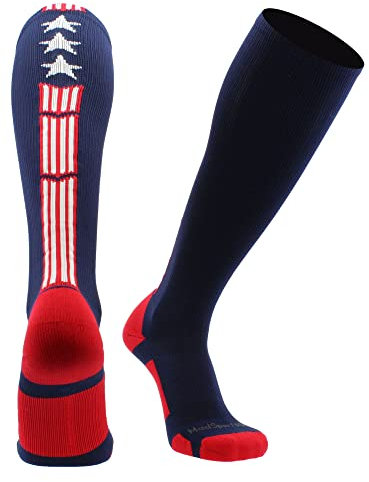 MadSportsStuff Patriot USA Flagge Stars and Stripes Over The Calf Socken, Jungen, Marineblau/Rot/Weiß 2.0., Small