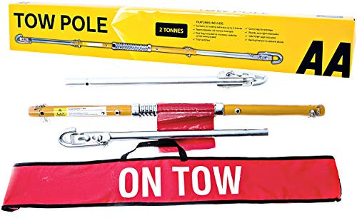 AA Rigid Steel 3 Part Tow Pole AA6165 - for Towing Cars and Vehicles up to 2 Tonnes - 1.8 m Long TUV Certified Includes ON TOW Sign and Red Flag , Yellow