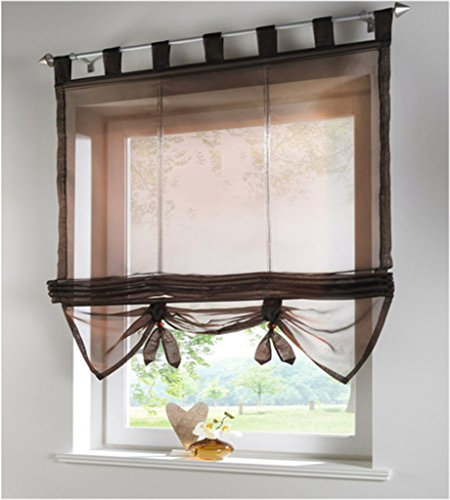 SIMPVALE Raffrollo mit Schlaufen Gardinen Voile römischen Liter Fall Schatten Transparent Vorhang für Balkon und Küche, Kaffee, 100cm (Breite) x155cm (Höhe)