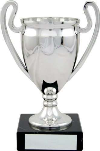 Silver metallised Euro Style Trophy Cup on a black marble base 170mm (6.75