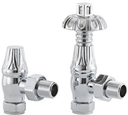 UK-18 CP Arroll traditional thermoststic radiator valve & locksheild finished in Chrome and Ornate wheel Head