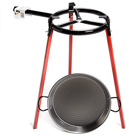 Paellera Valenciana Eco-Set Paella Pan 38cm & 300mm Ring Gas Burner & Tripod Stand