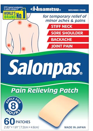 Salonpas Pain Relieving Patch for Back, Neck, Shoulder, Knee Pain and Muscle Soreness - 8 Hour Pain Relief - 60 Count
