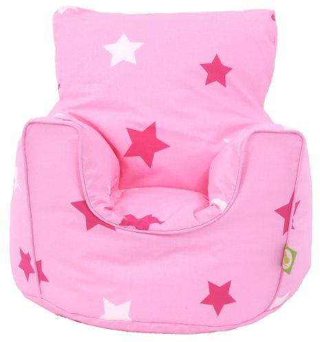 BeanLazy Pink Stars Toddler Bean Bag Armchair - 100% Cotton Seating (Filled)
