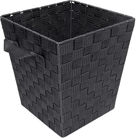 EHC Woven Polypropylene Waste Paper Bin Basket With Hollow Handle - Black