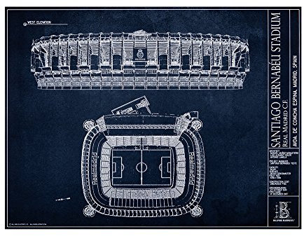 Santiago Bernabéu Stadion Blueprint Style Druck (ungerahmt, 45,7 x 61 cm)