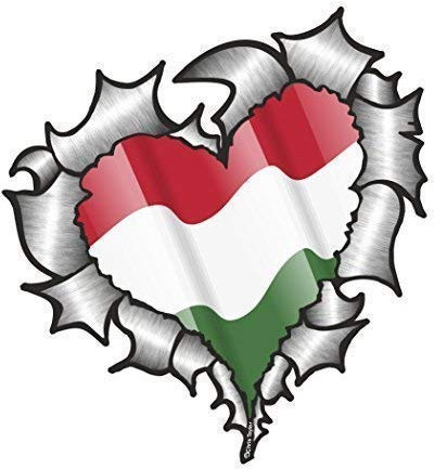 Heart Shaped RIPPED TORN METAL Hungary Hungarian Flag For Football Team Supporter Match Vinyl Car Sticker 105x100mm