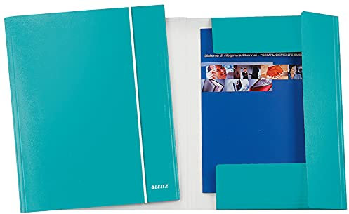 Leitz Aktendeckel mit 3 Klappen, Kapazität 150 Blatt, Format 25 x 35 cm, Verschluss mit Gummizug, Karton laminiert, WOW Aquamarin