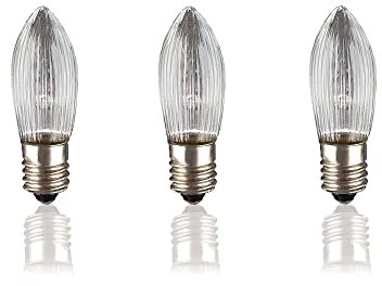 hellum Ersatz-Kerzen für Schwibbogen, 3 Stück 16V 3W Riffelkerze für Weihnachtsbaum Kerzen Lichterketten innen mit 15 Brennstellen, Birnen für Lichterbogen E10/ 16V/ 3W/ 22 Lumen 914139