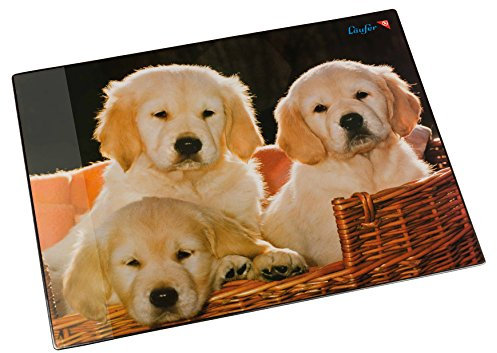 Läufer 46581 Schreibtischunterlage Hunde, 53x40 cm, rutschfeste Schreibunterlage für Kinder, Zubehör für Kinderschreibtisch, mit transparenter Seitentasche