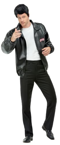 Smiffys Grease T-Birds Jacket for Adults in Black, Embroidered Logo, Officially Licensed Grease Fancy Dress, Adult Dress-Up Costumes for Fun Music-Themed Parties