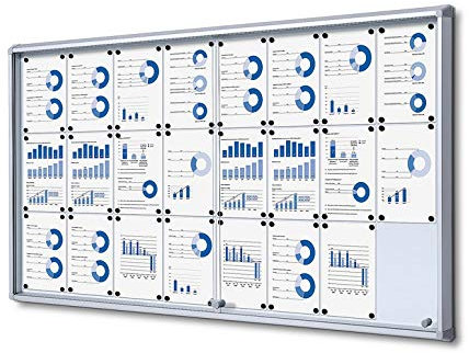 Schaukasten Schiebetür 24x A4 Innen | ESG Sicherheitsglas, B1 Brandschutz, Sicherheitsecken | silber, magnetische Rückwand, abschließbar | für Schule, Kita, Behörde, Wand-Montage, Schiebetüren