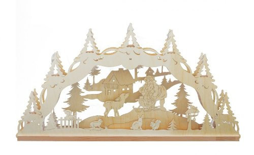 Erzwelt Original Erzgebirge 3D Schwibbogen Weihnachtsmann Schlitten REH Lichterbogen, Holz, Beige, 32 x 56 x 5 cm