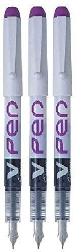 Lot de 3 stylos plume à encre liquide jetable de marque V Pen SVPN-4 W distribué par Pilot, stylo à pointe moyenne - Violet