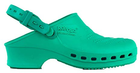 REPOSA Complete - Zuecos Sanitarios Mujer y Hombre en Goma SEBS Sin Látex, Zuecos Enfermera Anatómicos con Correa Trasera Ajustable, Zapatos Sanitarios Esterilizables, Antishock y Transpirables
