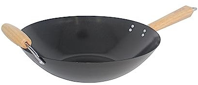 Imusa Wok aus Karbonstahl, antihaftbeschichtet, mit Holzgriffen, 35,6 cm, Schwarz