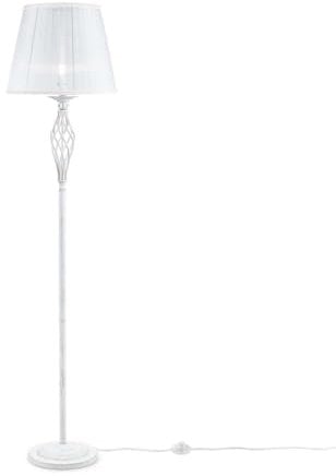 MAYTONI DECORATIVE LIGHTING Elegante Lampada da Terra, Piantana Vintage, Shabby Chic, Paralume in Stoffa bianco, Base in Metallo bianco, per 1 lampadina E14 non incl