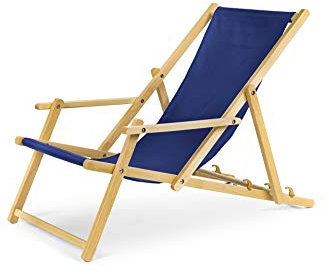 IMPWOOD Gartenliege Strandliege mit Armauflagen und Absicherungssystem Liegestuhl aus Buchenholz klappbar Holz-Liegestuhl blau