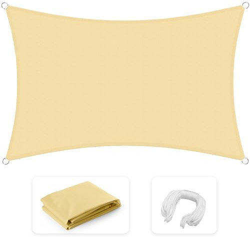 jarolift Sonnensegel Rechteckig, Wasserabweisend, Sonnenschutz Sichtschutz für Terrasse Garten Balkon, Polyestergewebe 400 x 300 cm, Sand