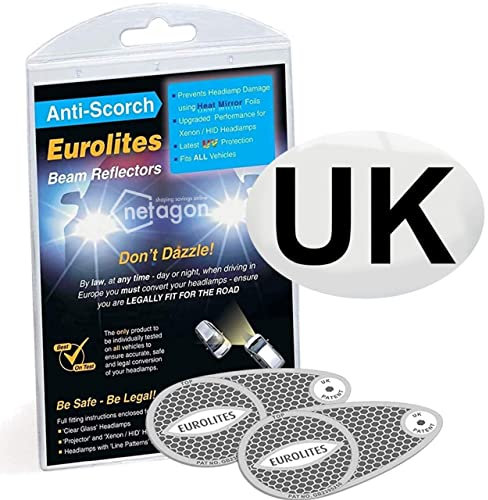 Netagon Eurolites Headlamp Beam Deflectors Adaptors Converters Magnetic UK Plate for Driving in Europe - Requirement for Cars Travelling in EU (Eurolites Beam Deflectors with 1 Magnetic UK Plate)
