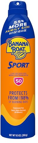 Banana Boat Sport Ultra SPF 50 Sunscreen Spray, 9.5oz, Banana Boat Sunscreen Spray SPF 50, Oxybenzone Free Sunscreen, Spray On Sunscreen, Water Resistant Sunscreen, Family Size Sunscreen, 9.5oz