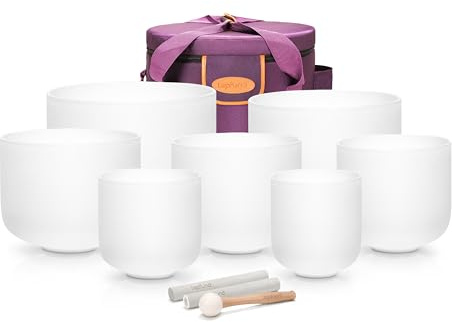 Topfund C Note Crystal Singing Bowl, Root Chakra, 25.4 cm Bowl, Including Heavy Duty Carrying Case, Suede Striker