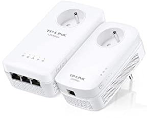 TP-Link CPL AV1200 Wi-Fi Bi-Bande 1200 Mbps, 3 Ports Gigabit Ethernet, Prise Intégrée Version Française, Pack de 2 CPL (TL-WPA8635P KIT) Blanc